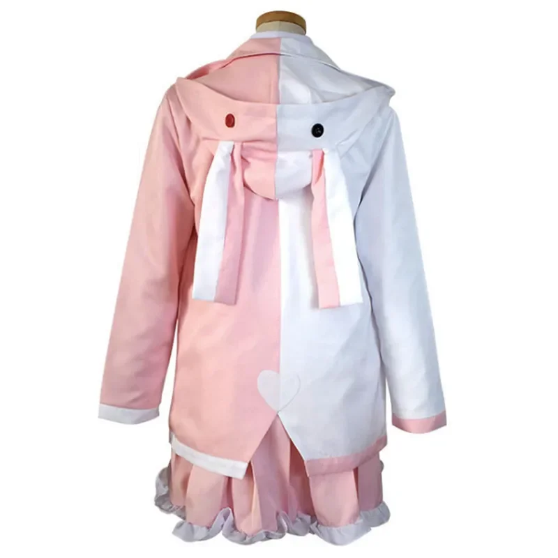 Monomi Cosplay Costume JK School Uniform Hooded Jacket Coat Girl Skirt Set With Pink Long Wig