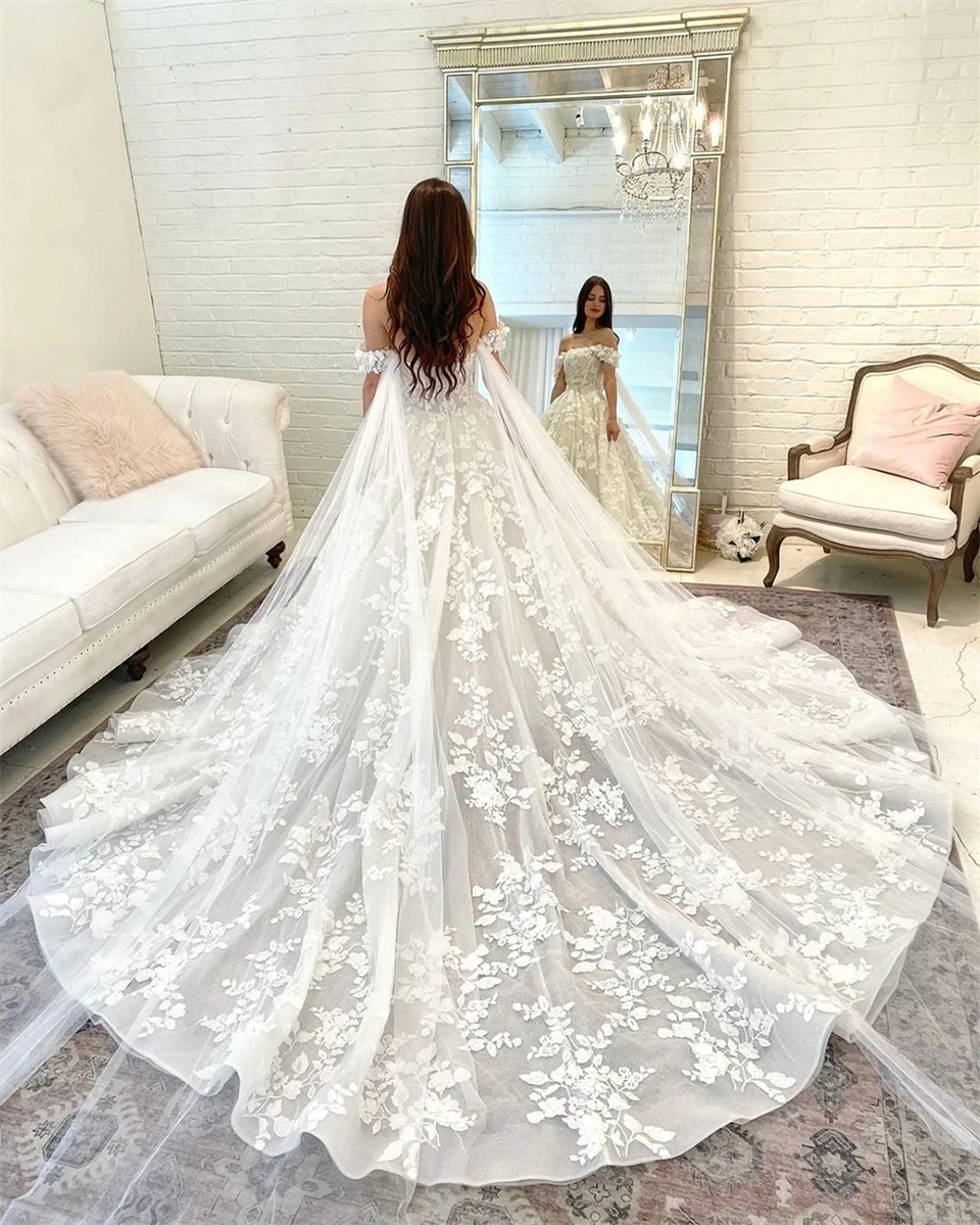 Customized Appliques Lace off Shoulder Ball Gown Wedding Dresses For Women 2025 Court Train Bridal Gowns Vestidos De Novia