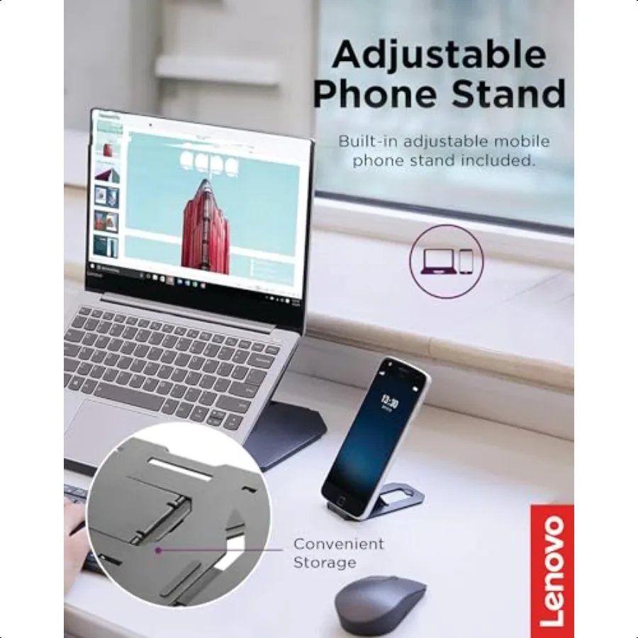 حامل كمبيوتر محمول 2 في 1 قابل للتعديل ومحمول وقابل للطي ومريح وغير قابل للانزلاق متوافق مع أجهزة الكمبيوتر المحمولة حتى 15 وهواتف محمولة مثالية لـ Tra