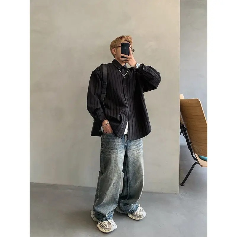 

Light mature style 2025 autumn new design texture niche wide version loose long sleeve shirt handsome men's shirt jacket