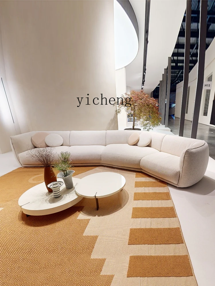 

ZZ Cream Style Lambswool Fabric Small Apartment Living Room Apartment Designer B & B Curved Sofa