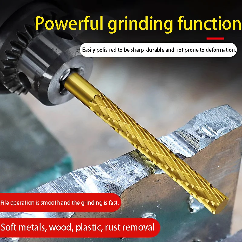 Extended-edge hard alloy rotating file, high-speed steel titanium-plated internal grinding head, electric drill bit, metal and w
