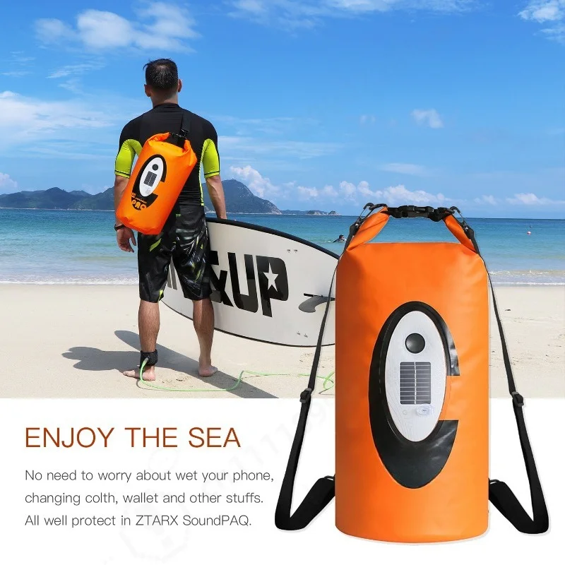 Waterproof Dry Bucket Bag, Solar Speaker LED Light Waterproof Pouch for Beach, Swimming, Rafting, Cycling Outdoor Use