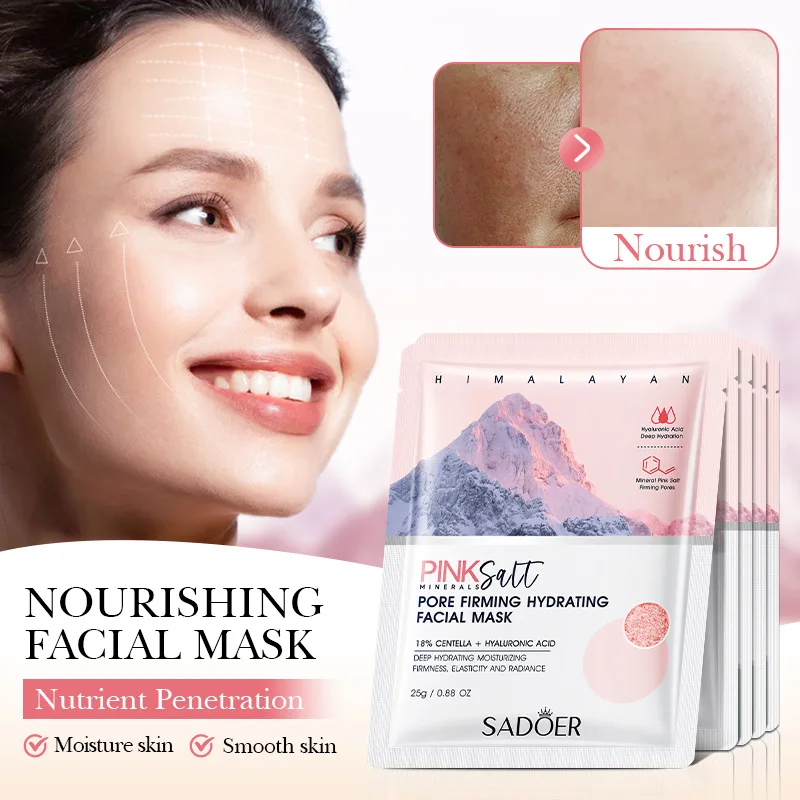 SADOER Pink Salt Gesichtsmaske, feuchtigkeitsspendend, aufhellend, Anti-Falten, Anti-Aging-Gesichtsmasken, Blattmasken, Gesichtspflegeprodukte