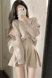 Sweter z dzianiny z dekoltem w szpic Jesień Zima Solidny koreański styl Nowy design Slim Długi rękaw All-Match Pullovers Women