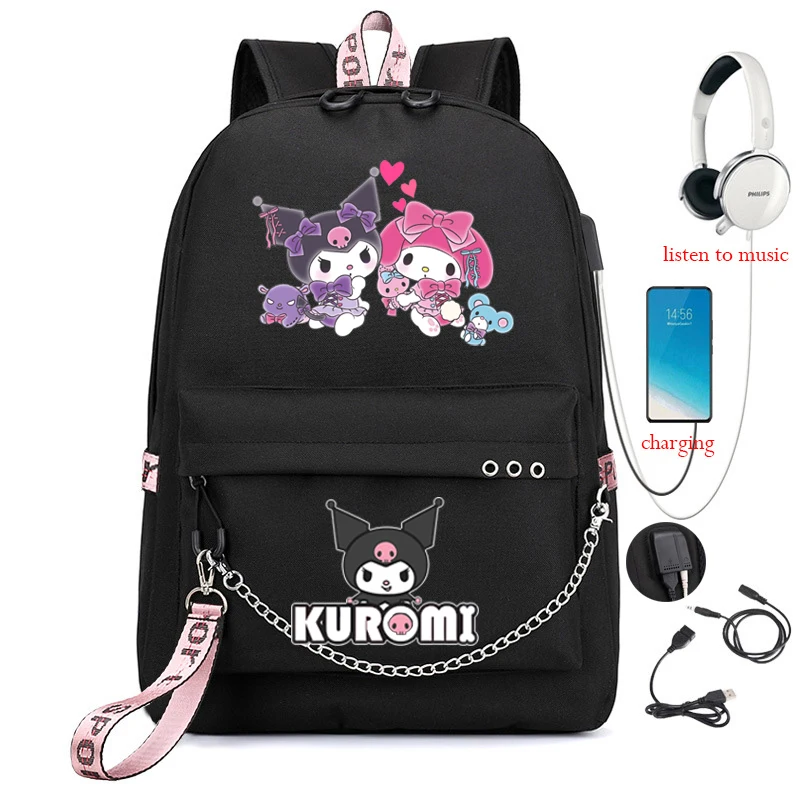 Cospaly Kuromi Melody Backpacks Capacity Waterproof School Bags for School Kawaii Anime Women Girls Outdoor Travel Mochilas