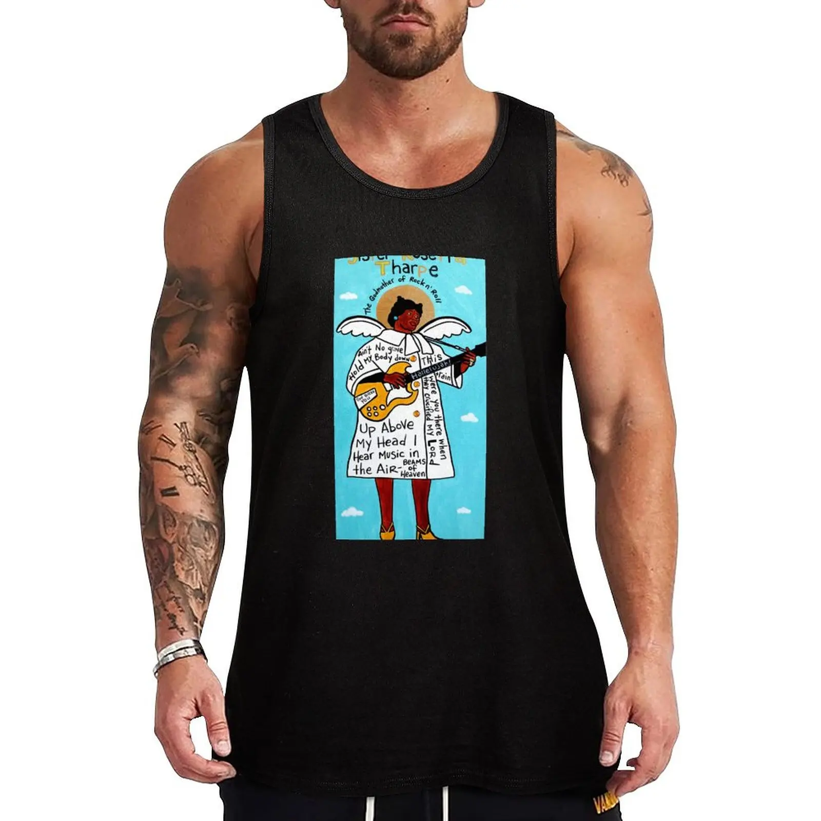 Sister Rosetta Tharpe Gospel Folk Art Tank Top Men's clothes luxury style gym clothing men anime t-shirts