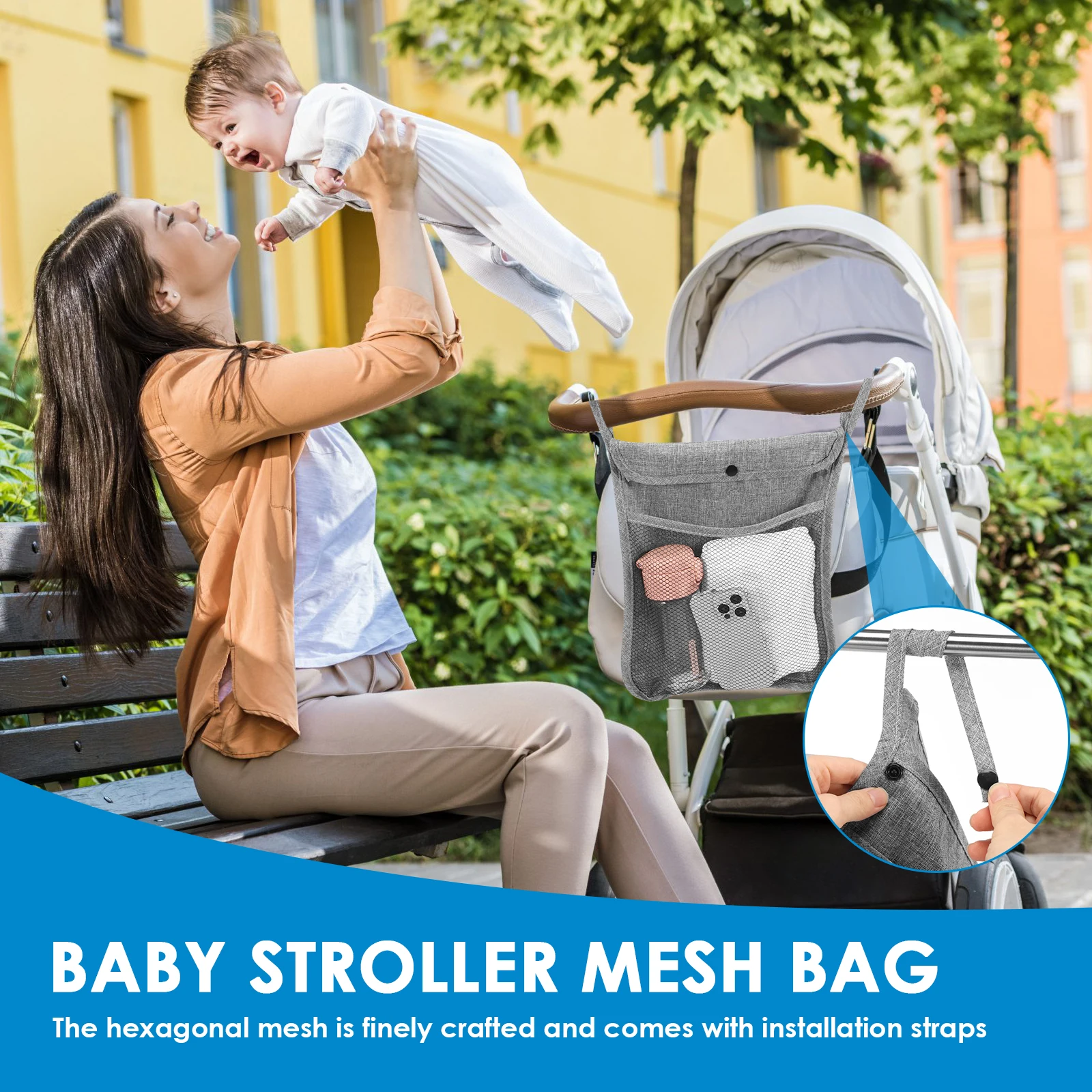 Baby Stroller Hanging Storage Bag Infant Product hanging Organizers   Portable Large Capacity Double Pockets Mesh bags for Mummy - view 6