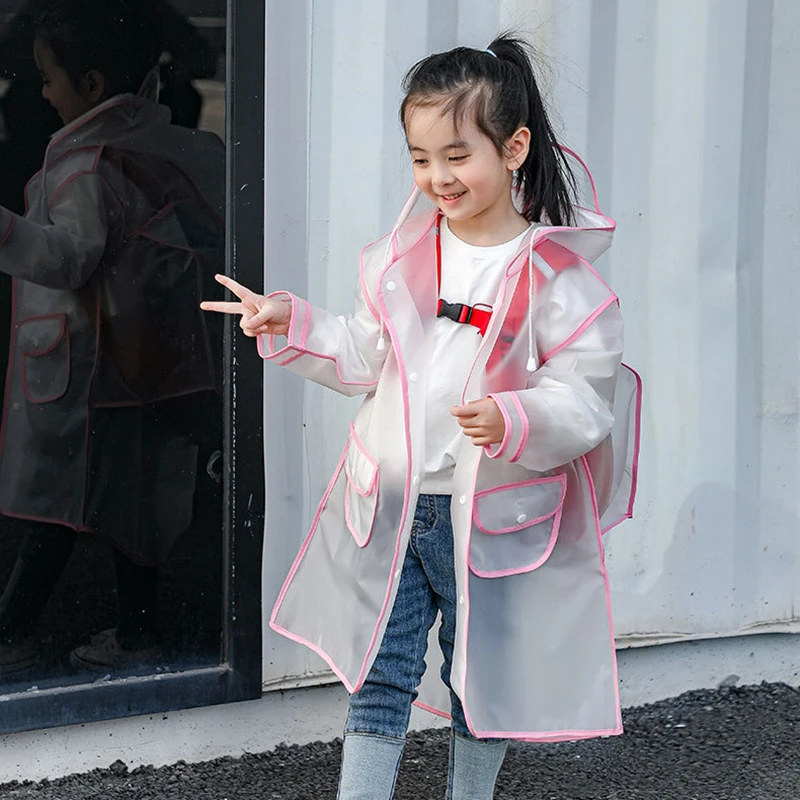 Fashion Children Transparent Eva Plastic Girls Boys Raincoat Travel Waterproof Rainwear Kids Can Hold Backpack Rain Coat