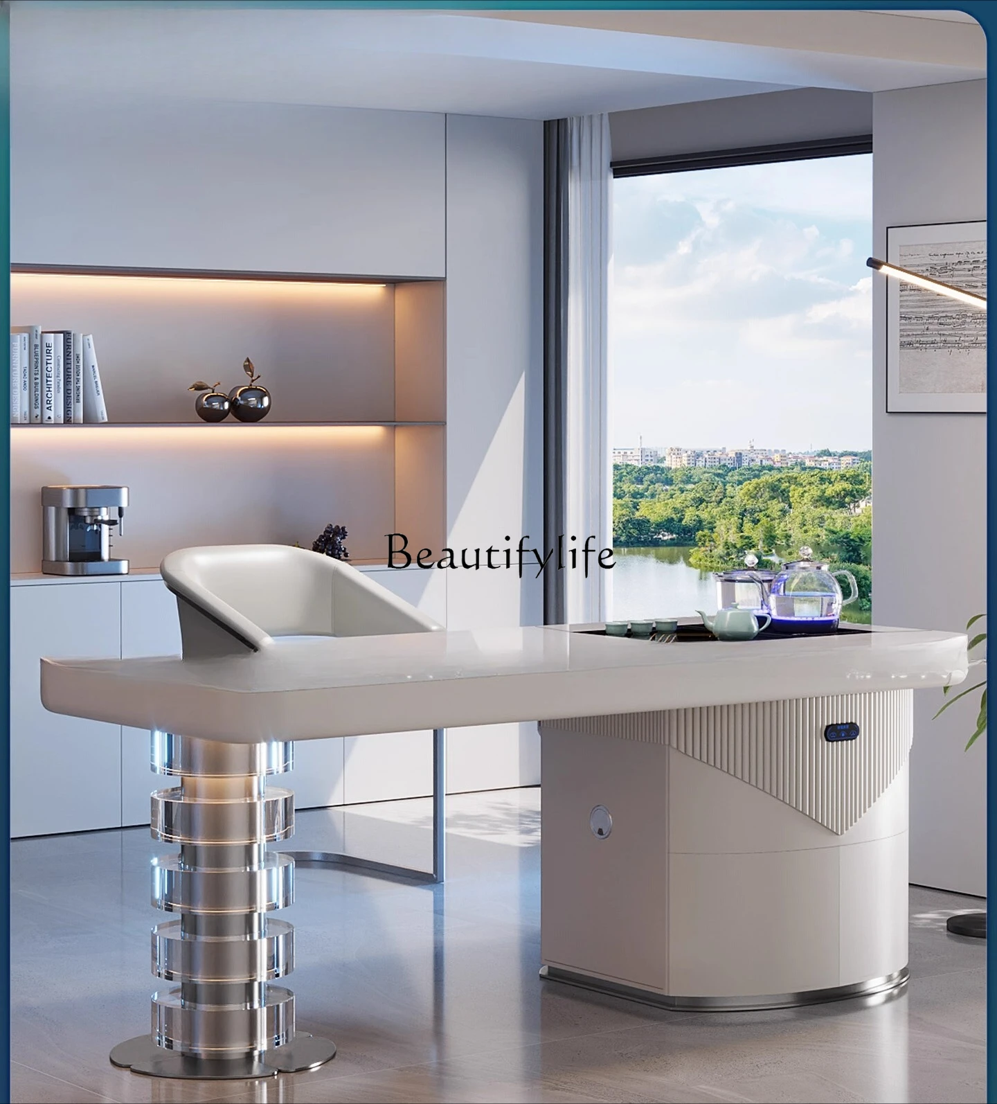 

D33 Intelligent liftable tea table light luxury modern high-end sense home balcony tea table desk integrated dual-purpose