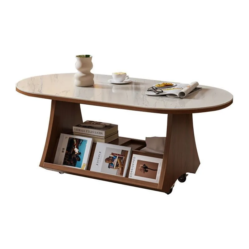 Living room storage: movable coffee table small cart living room oval storage table