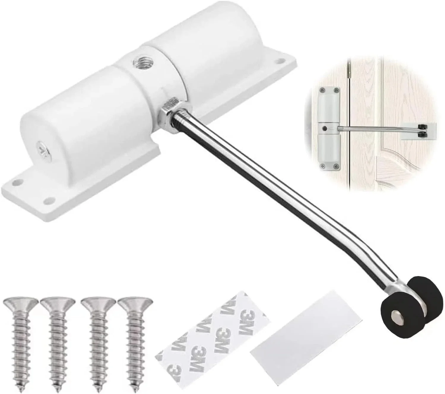 

White Automatic Door Closer Zinc Alloy Safety Spring Door Closer Adjustable