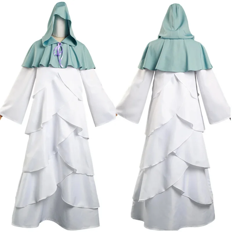 Anime The Promised Neverland Mujika Cosplay Costume Evil Blood Girl White Robe Dress Hooded Scarf Man Woman Halloween Suit OI470