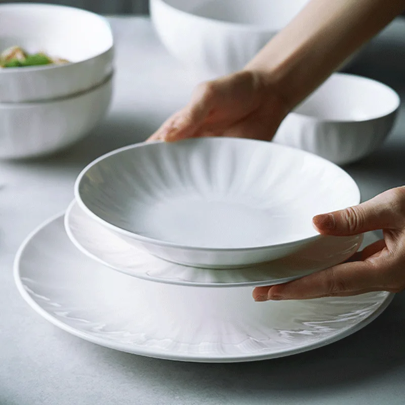 

Vegetable Household Sense Tableware Deep Vegetable Plate Western Food Plate Embossed Dish Plate Fish