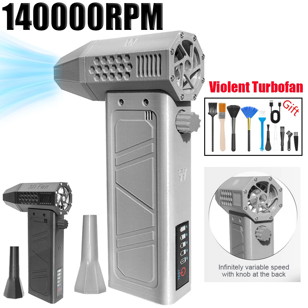 140000RPM Violent Turbo Jet Fan with 10pcs Cleaning Brushes Wind Speed 52m/s Portable Air Blower Handheld Car Dust Blowing Tools