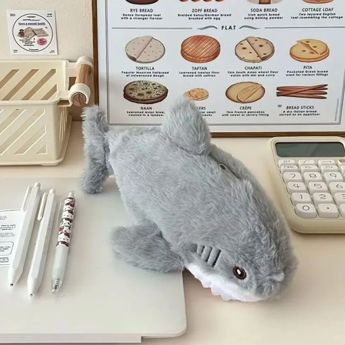 Estuche de Lápices de Peluche con Forma de Tiburón, Útiles Escolares para Estudiantes, Muñeco Kawaii, Bolsa de Almacenamiento para Regreso a Clases, Bolsa para Lápices, Papelería