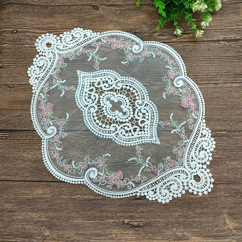 

Nordic Lace Coaster Round Placemat Retro Flower Mesh Embroidery Table Place Restaurant Home Supplies Hotel Tablecloth Decor
