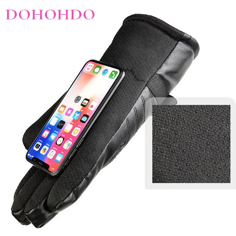 الشتاء زائد المخملية سماكة عدم الانزلاق الدافئة مقاوم للماء يندبروف ركوب الرجال دراجة نارية قفازات جلدية قفازات سوداء دافئة Guantes #3