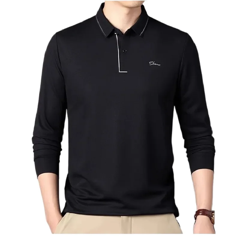 Embroidered men's long sleeved ice silk cotton hot selling polo shirt autumn new business casual breathable men's polo shirt