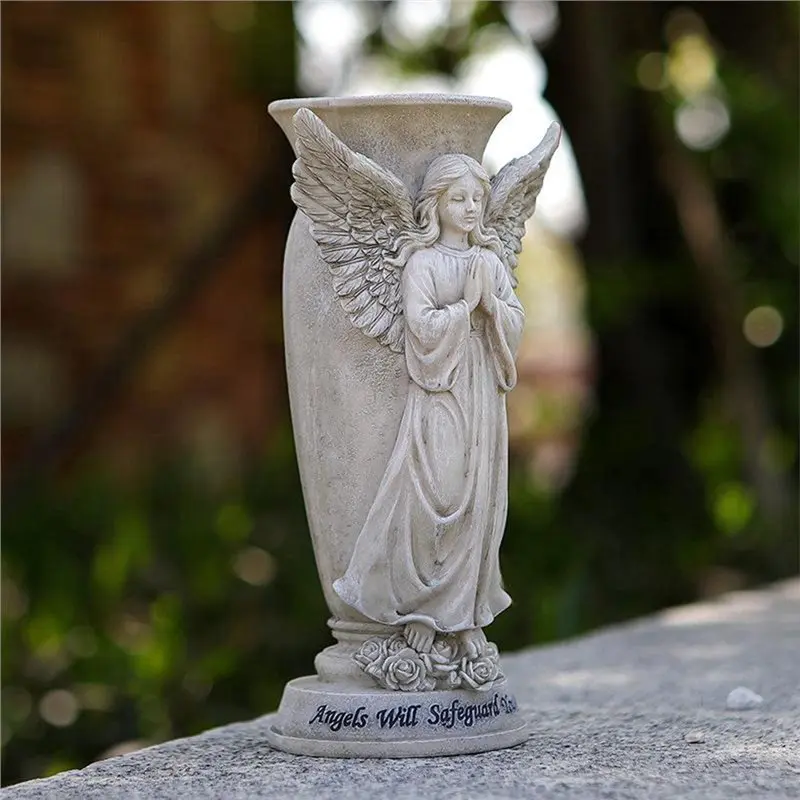 ABGH-Memorial Cemetery Vases Angel Statue Outdoor Patio Vase Weatherproof Flower Holders Angel Cemetery Flower Pots