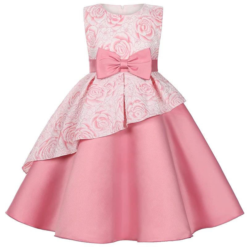 2024 New Fashion Rose Flower Girls Dress Summer Sleeveless Bow Girls Princess Dress Birthday Party Gifts 2-10 Years Kids Clothes