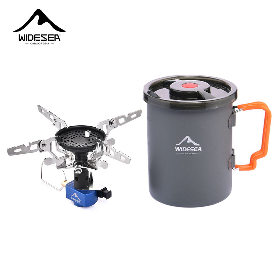  Widesea Outdoor Cookware Set with Portable Gas Stove Camping Coffee Pot French Press Hard Anodized Aluminum Foldable Stove for H 