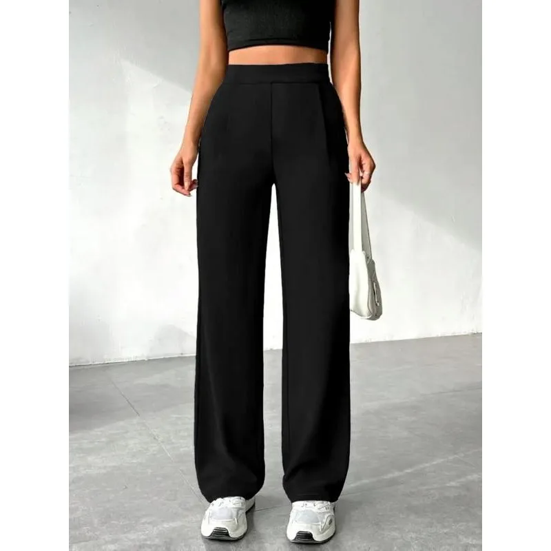 

Плюс размер 1XL-5XL, новые женские широкие костюмные брюки, женские свободные прямые повседневные брюки с заниженным подолом и высокой талией