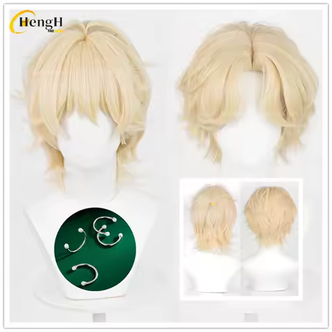 In Stock Anime Luka Synthetic 30cm Milk Gold Middle Part Wig Heat Resistant Hair Halloween Party Cosplay Anime Wigs + A Wig Cap