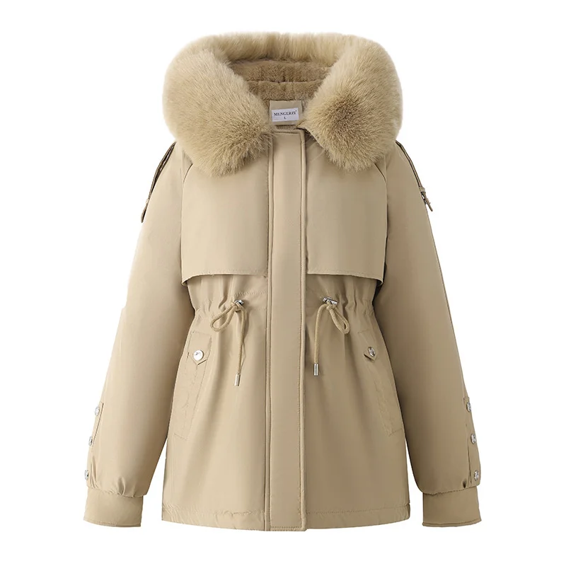 2022 Streetwear Winter Parka Vrouwen Fleece Fluwelen Jassen Winddicht Warm Dikker Bovenkleding Losse Grote Bontkraag Kapmantels