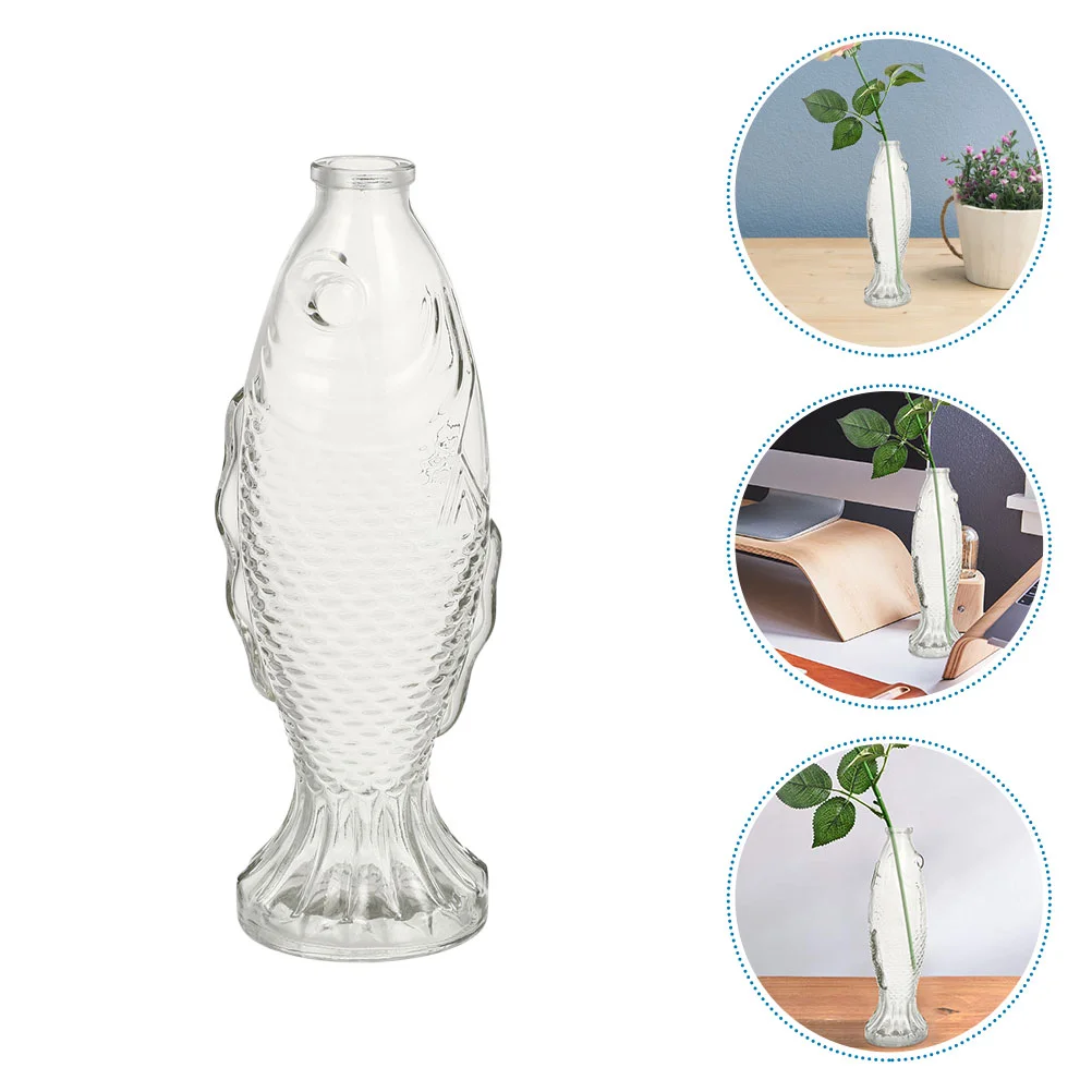 Glass Fish Vase Modeling Flowerpot Decoration Simple Bottle Corked Drift Transparent Jar Office Water