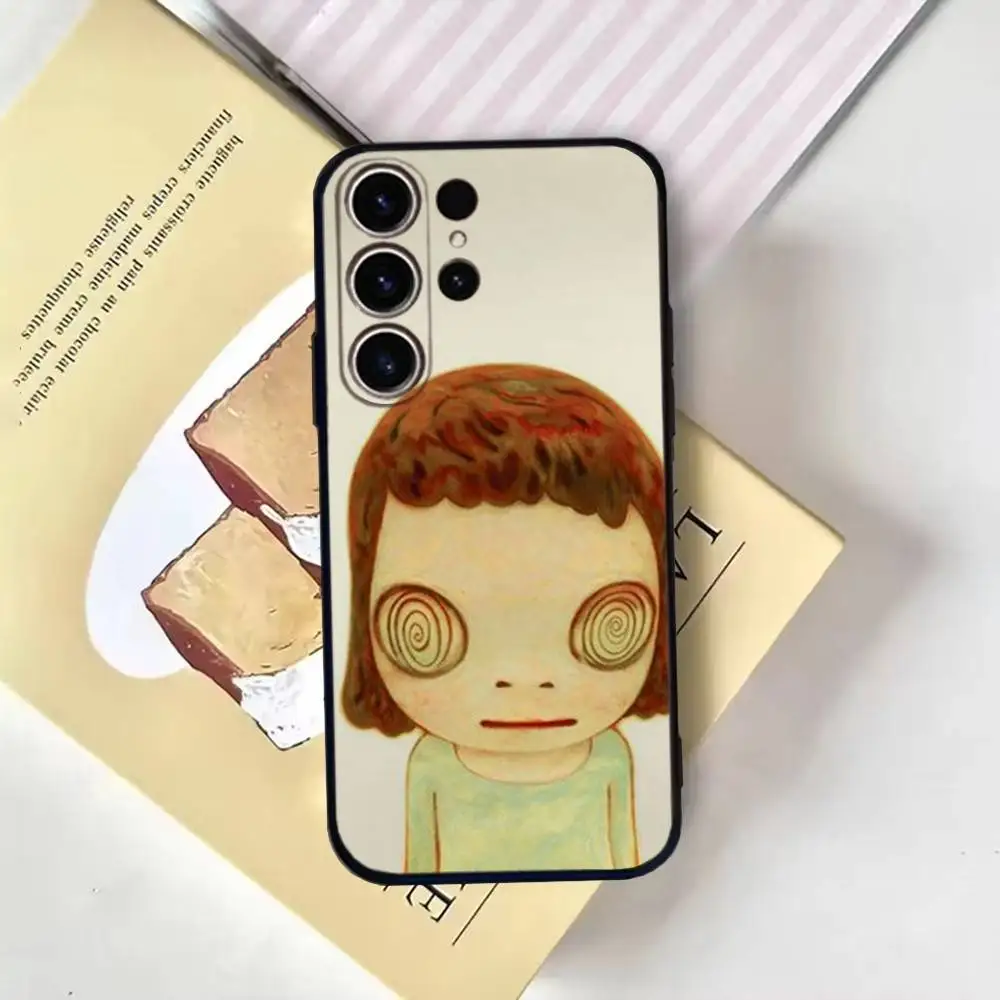 Leuke Y-Yoshitome Nara Telefoon Case Voor SamsungS25,24,21,22,23,30,Ultra,20,Plus,Fe,Lite,Note,10,9,Zachte Zwarte Cover