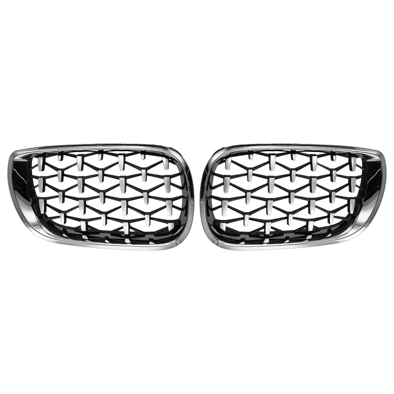 Pair Chrome Diamond Front Grill Kidney Grille L+R For BMW E46 4-Door Sedan 2002-2005