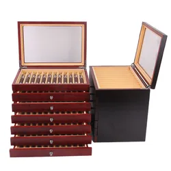 Black/ Burgundy Wooden Pen Display Storage Case, 78 Pens Capacity, Fountain Pen Collector Organizer Box With Transparent Window