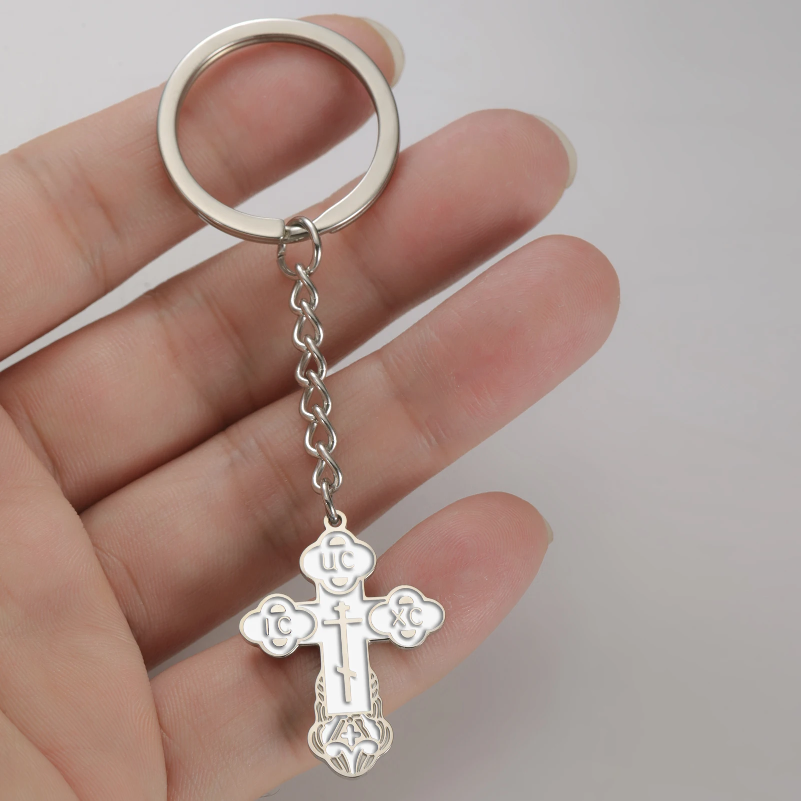 COOLTIME Edelstahl-Kreuz-Anhänger-Schlüsselanhänger, östliche orthodoxe Inschriften, Amulett-Schlüsselanhänger, christlicher Gebetsschmuck – Detail 8