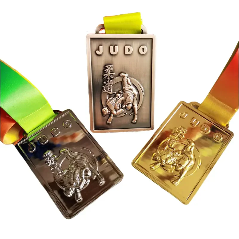 Customized Gold, Silver, and Copper Rectangular Medals, Affordable 3D Judo Medals
