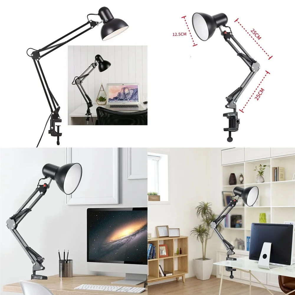 

PlugAdjustable Metal Swing Arm Desk Lamp for Study Reading Writing Office Home Black Eye Protection Task Lightingin Desk Lamps