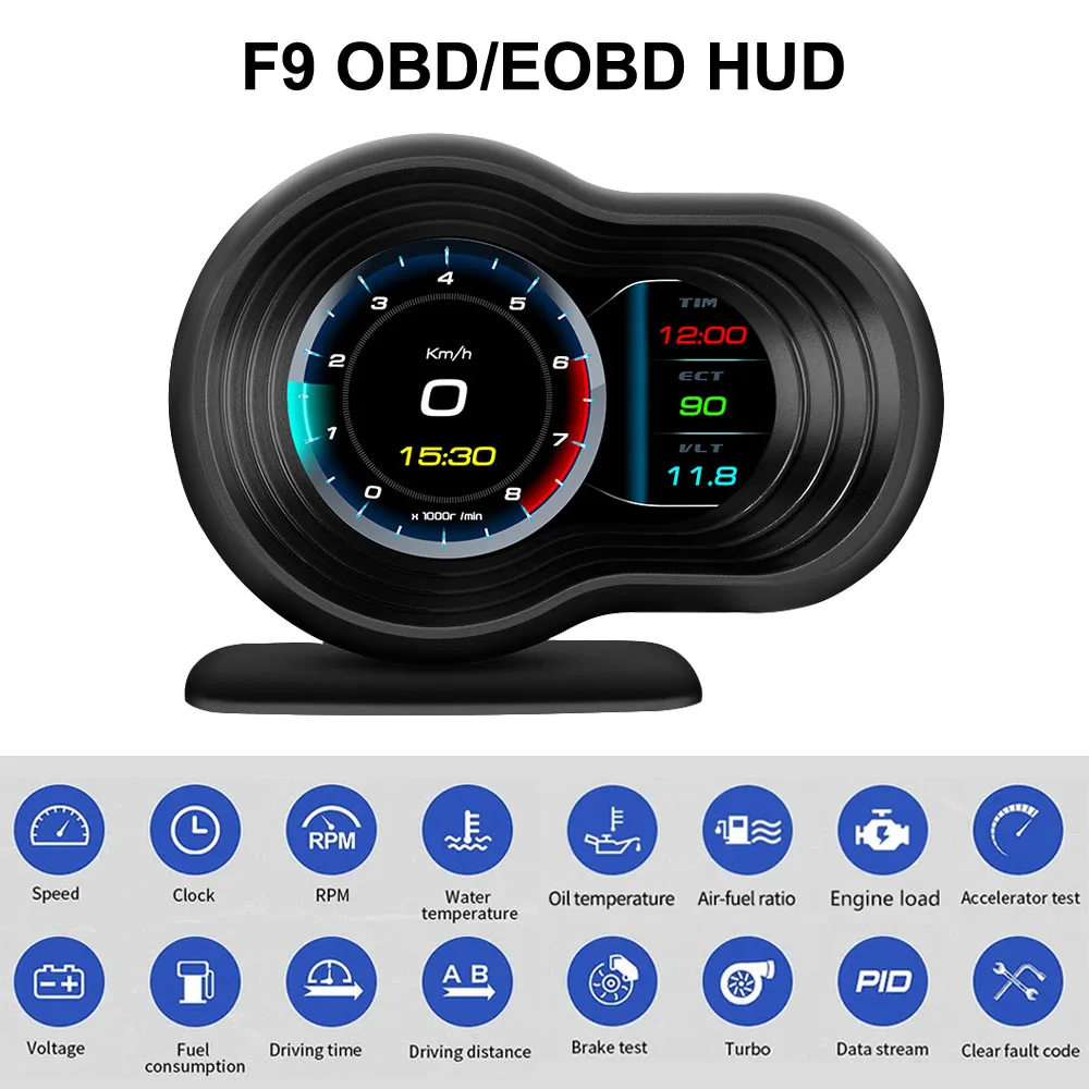 

Digital F9 Universal Multi Functional Tester Overspeed Alarm Car HUD 3.5 Inch Speedometer EOBD OBD Head Up Display