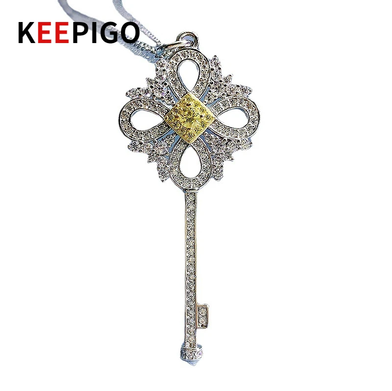 

KEEPIGO S925 Sterling Silver Yellow High Carbon Diamond Cross Pendant Necklace For Women Sparkling Wedding Fine Jewelry RA238
