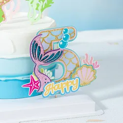 0-9 Digital Glitter Mermaid Tail Cake Topper Little Mermaid Party Cupcake Toppers Happy Birthday Cake Decor DIY Baking Supplies