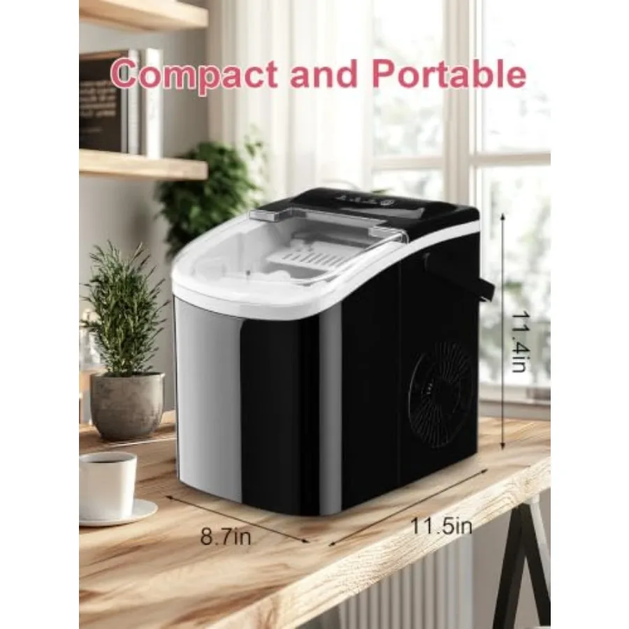 Ice Maker Countertop, Portable Ice Cube Machine, 15kg/33lbs Daily Capacity, 9 Cubes Ready in 6-13 Mins, with Viewing Window, fo