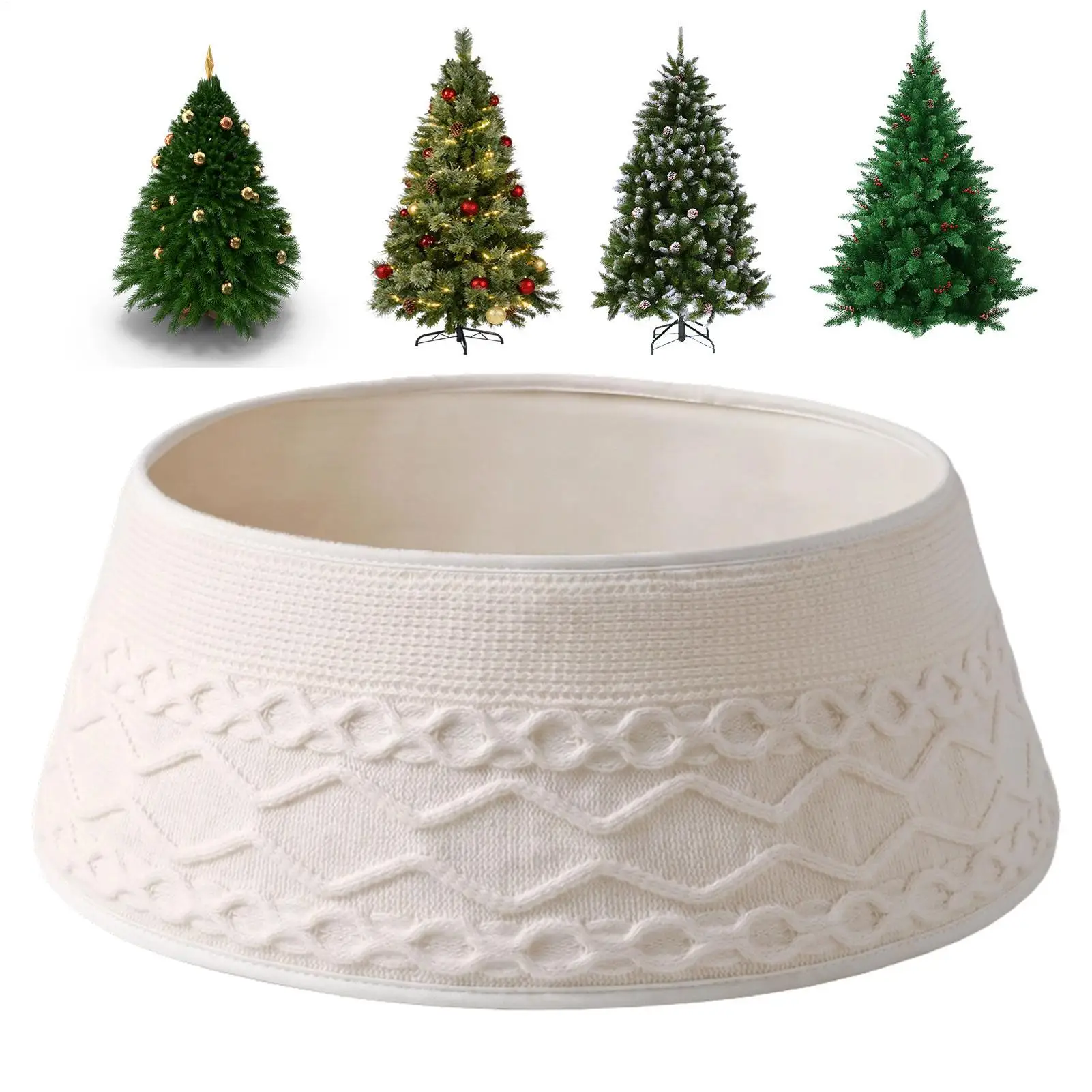 28 Inch Knitted Christmas Tree Collar Knitted Rustic Farmhouse Basket Shaped Tree Skirt Holiday Decor For Artificial Trees