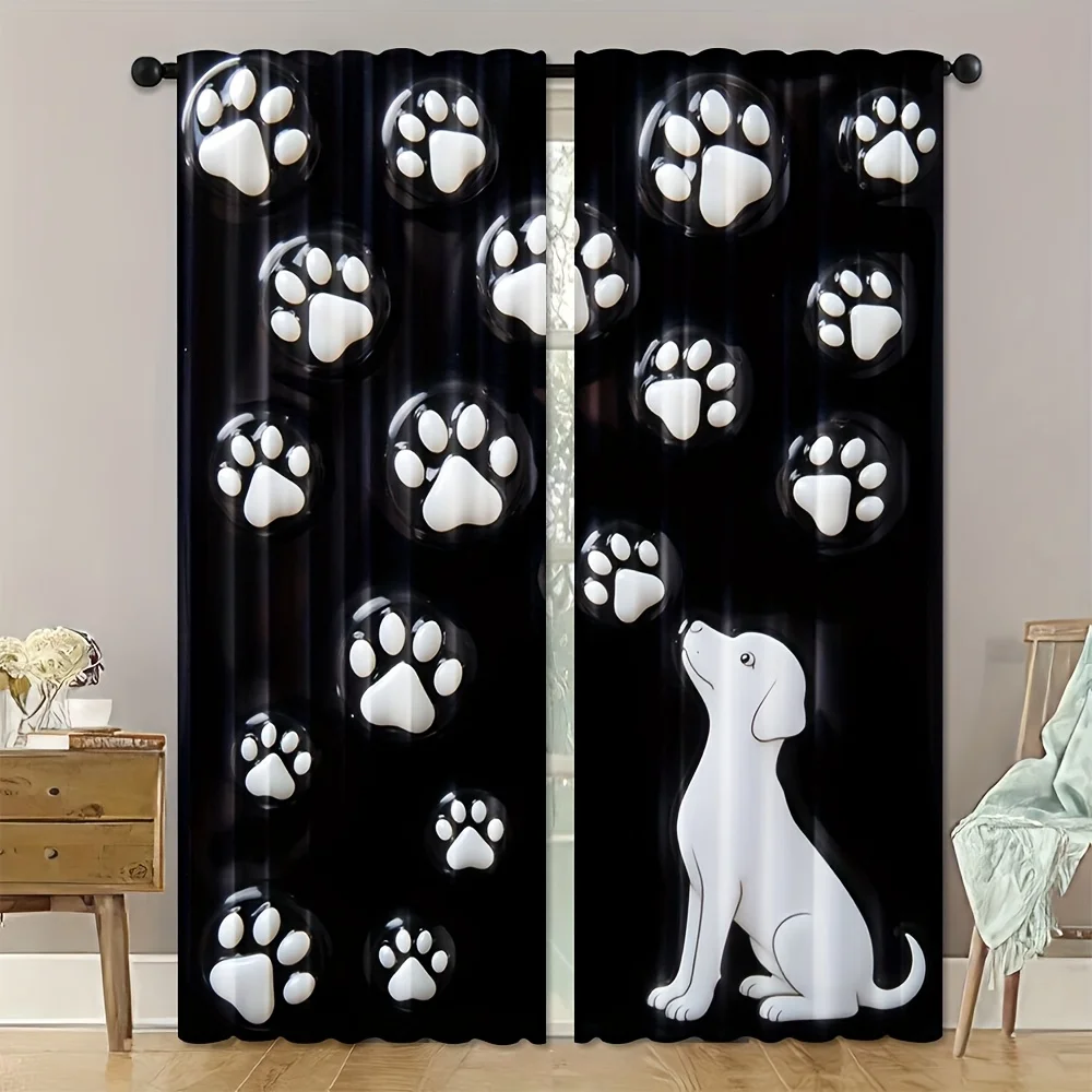 black dog paw print cartoon curtain for kids room pet lover bedroom privacy and decor polyester fabric Suitable for all seasons