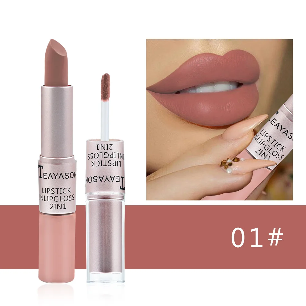 1PC Pink Lipstick Sexy Lip Gloss 2 In 1 Lip Tint Waterproof Long -Lasting Moisture Red Lip Matte Lipstick Make-Up For Women