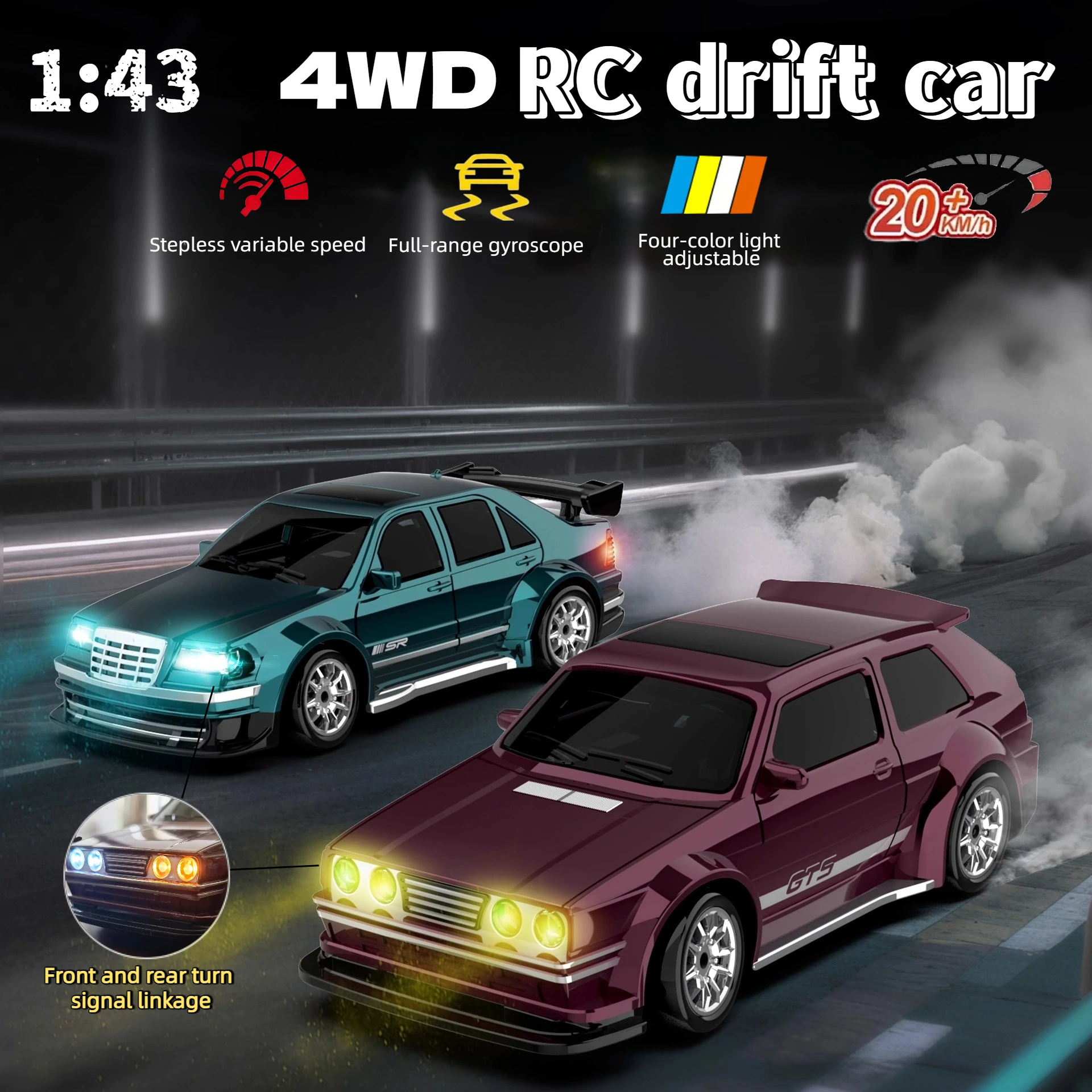 

2025 new mini1:43 remote control car with turn signal 20km/h high-speed drift rc car 4x4 full-scale with servo