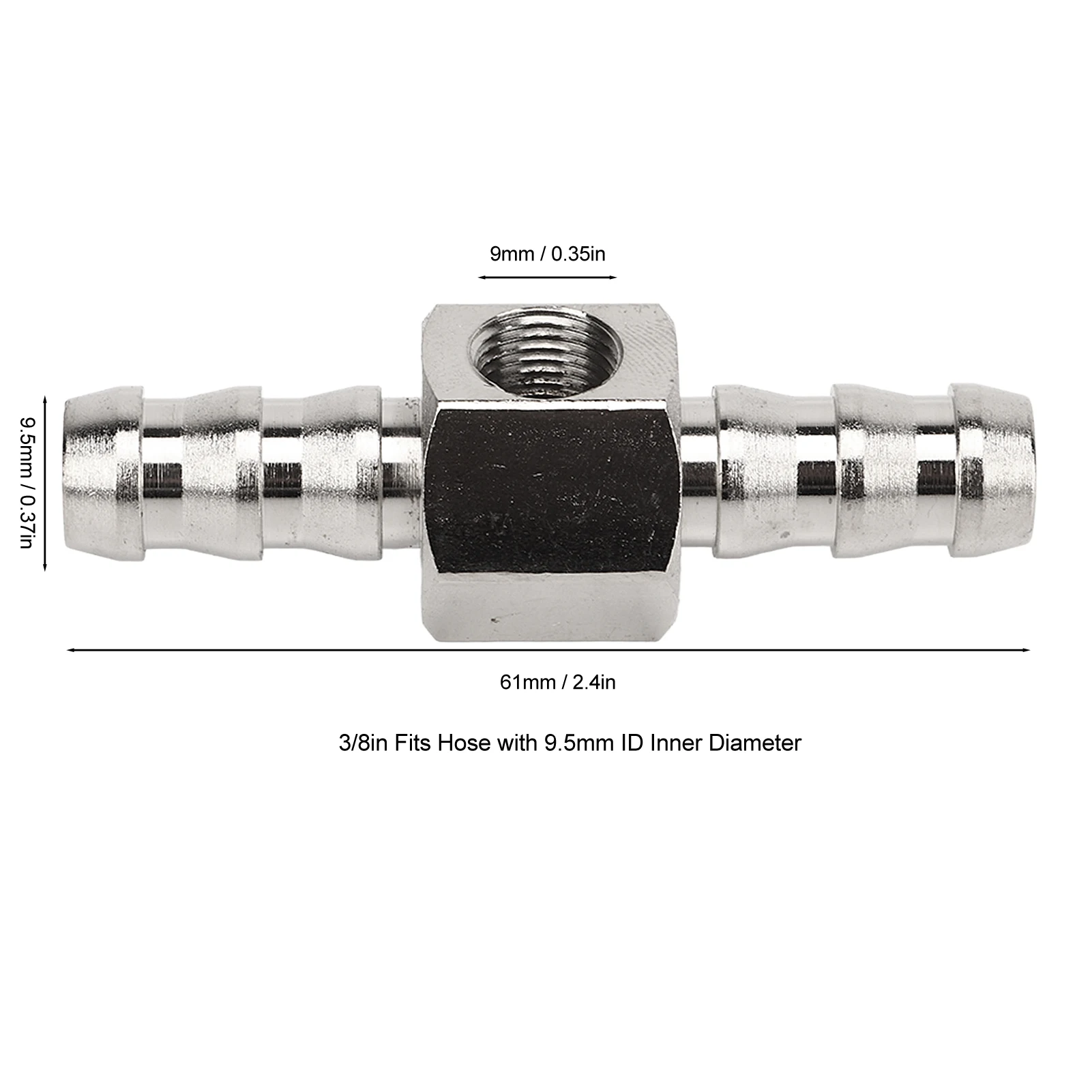 1/8-27 NPT Fuel Line T Fitting Adapter 304 Stainless Steel Rubber High Performance For Fuel Pressure Gauge Or Sensor Heavy Duty