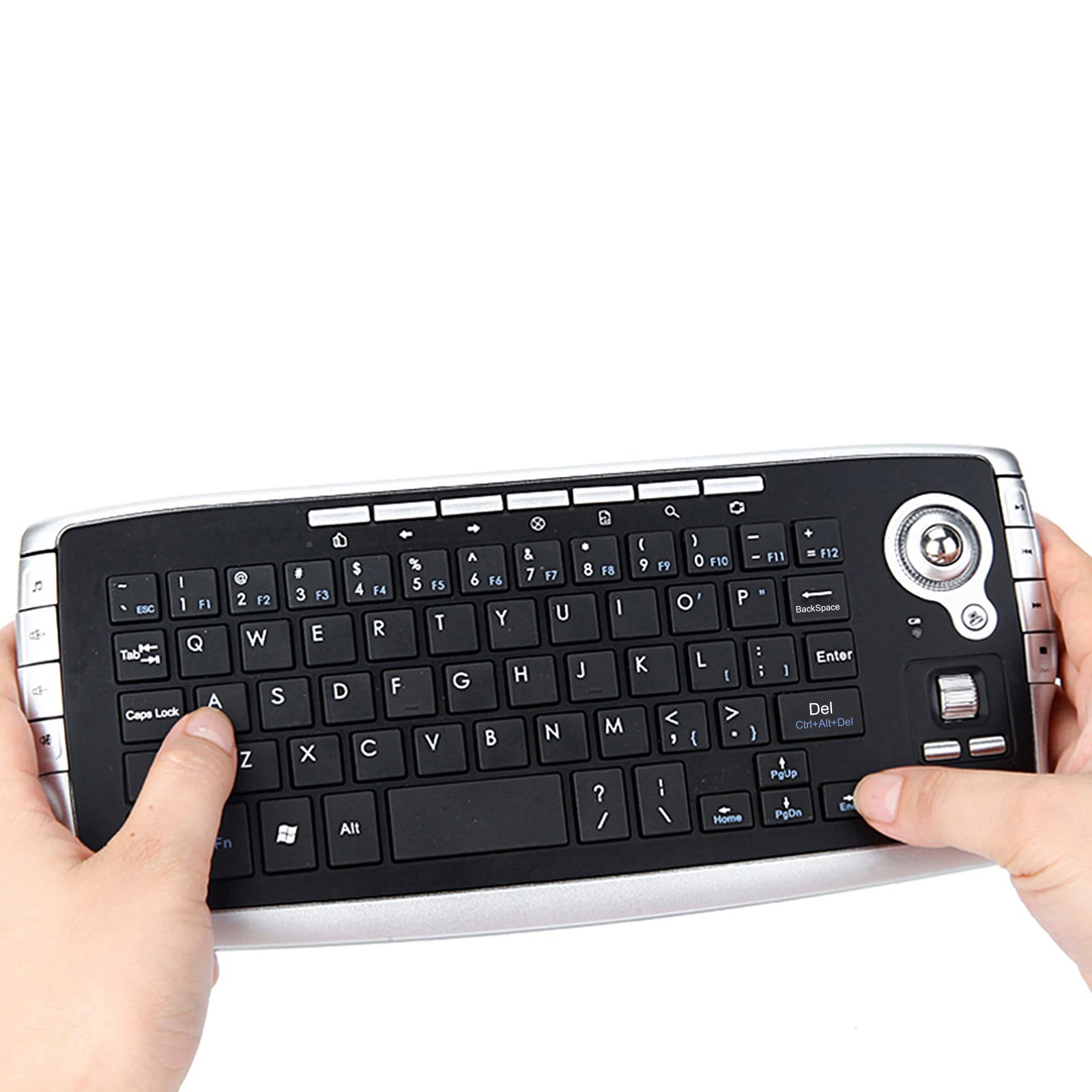 E30 2.4GHz Wireless Keyboard with Trackball Mouse Scroll Wheel Remote Control for Android TV BOX Smart TV PC Notebook Silver