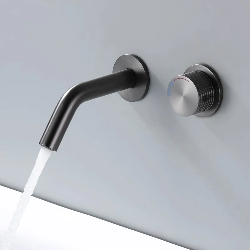 

Wall Mounted Bathroom Basin Faucet Brass Hot Cold Sink Mixer Grey Water Mixer Sinle Lever Carved In-wall sink mixer