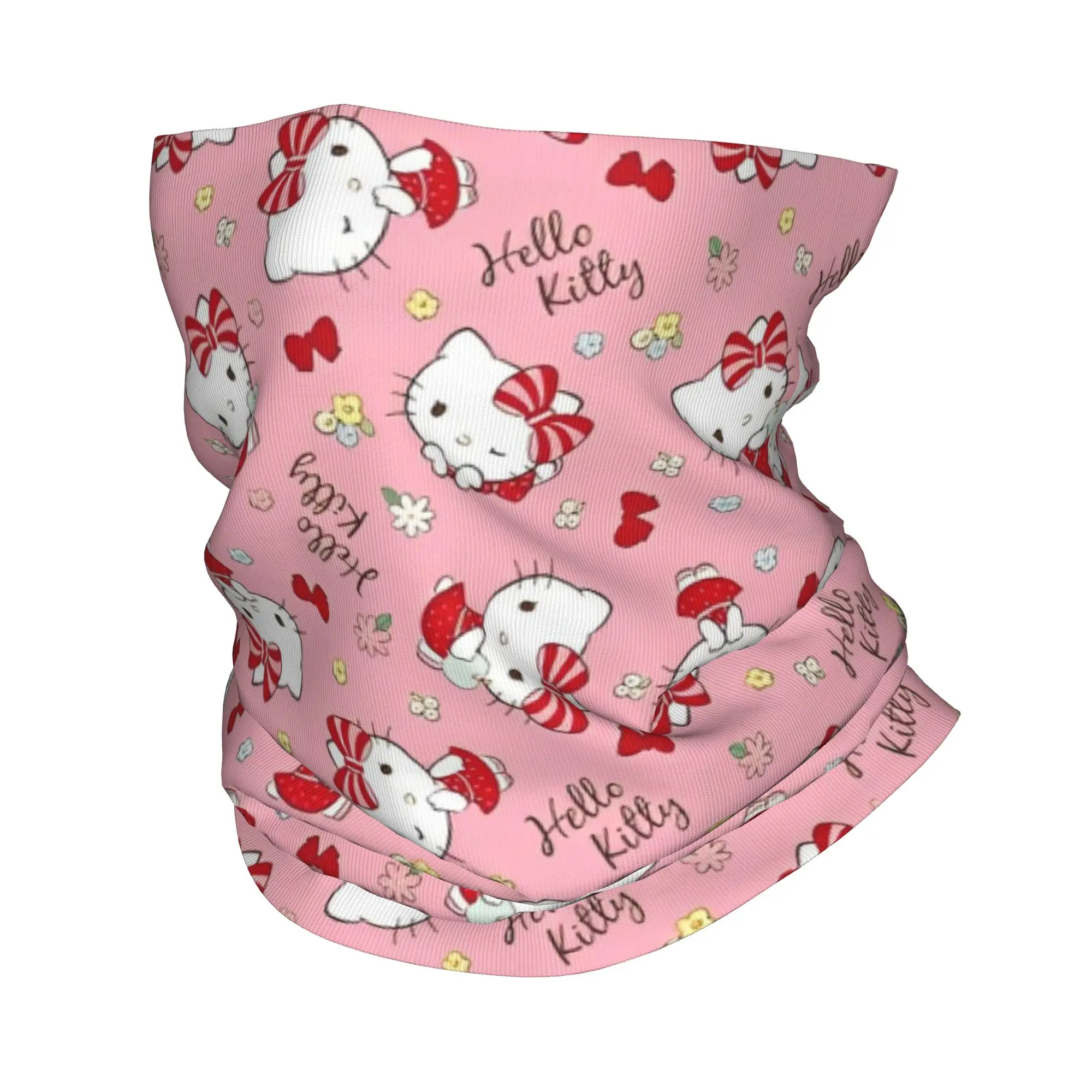 Rosa Hello Kitty Cartoon Bandana Halstuch, bedruckter Gesichtsschal, multifunktionale Sturmhaube, Wandern, Unisex, Erwachsene, Winter