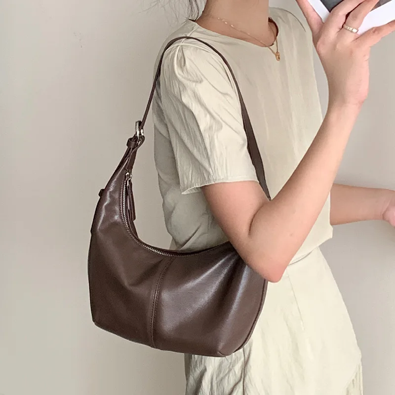 

Genuine Leather Dumpling Bag 2025 Top Layer Vegetable-tanned Cowhide Single-shoulder Armpit Casual Crossbody Designer Luxury Bag