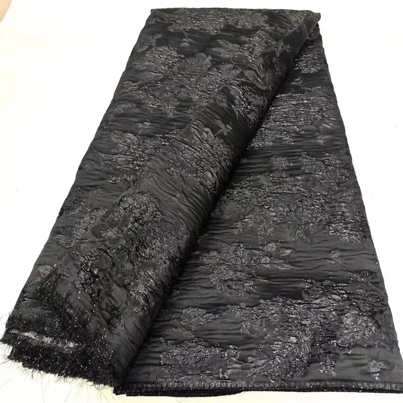 

Black, 2024 African Jacquard Fabric Lace Nigerian French Tulle Lace High Quality Brocade Lace Fabric for Wedding Party Dress